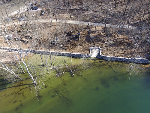 Lake retaining wall from air