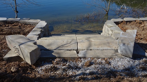 Lake retaining wall stairs back