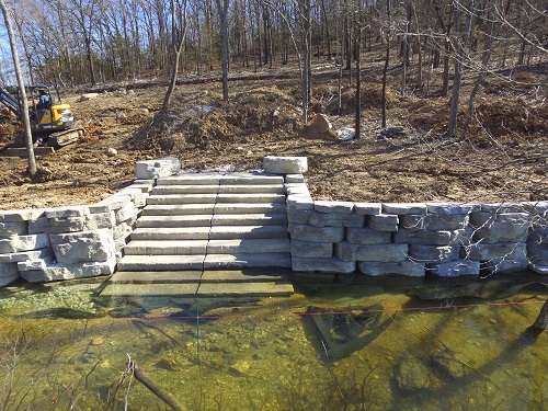 Lake retaining wall stairs front